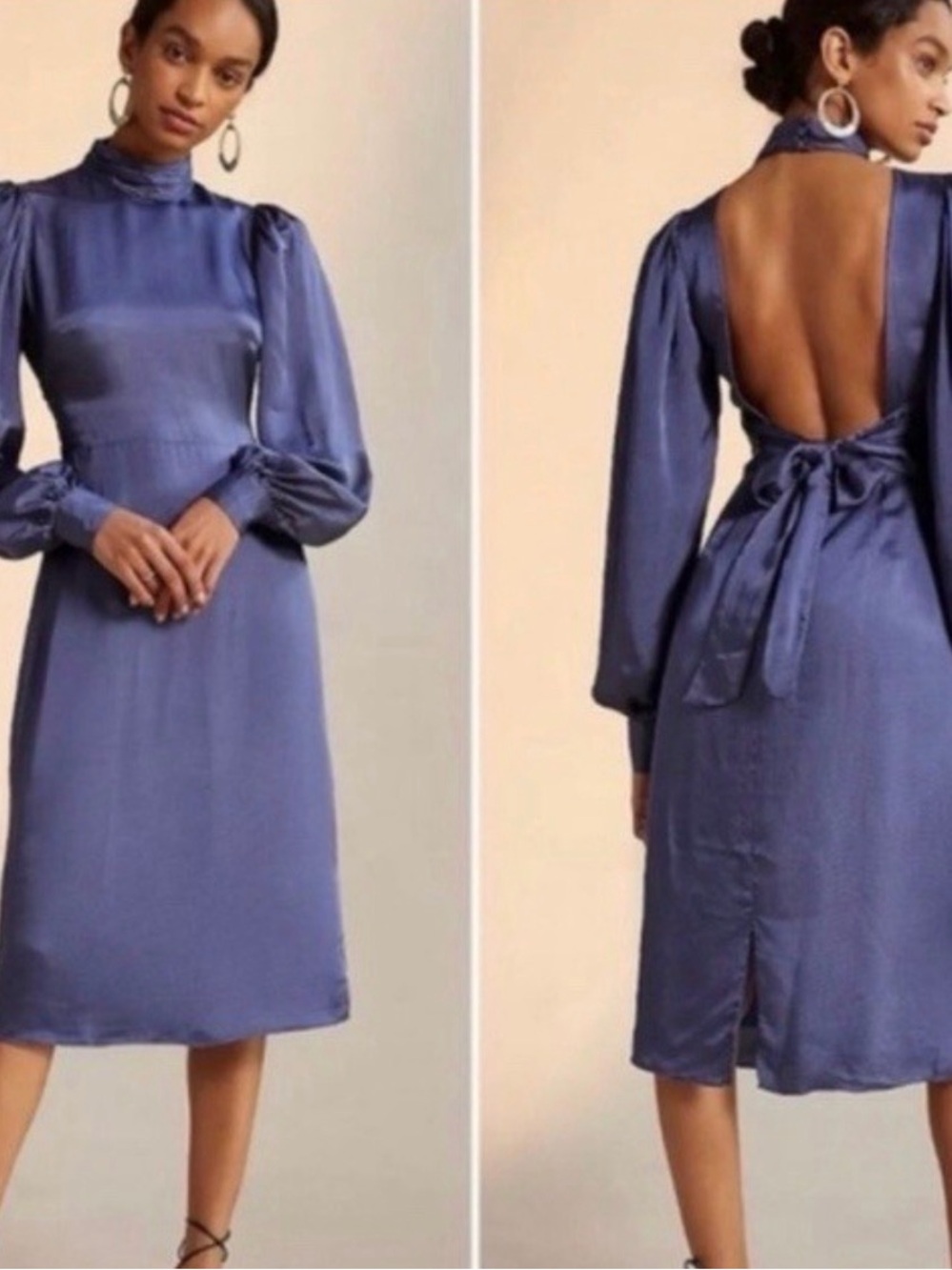 Hutch Navy Satin-Look Midi Dress